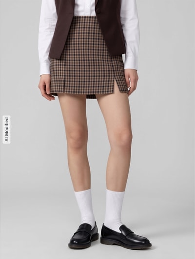 ONLY Nauwsluitende mini-rok met viscosemodel model 'VIOLETTA' Middenbruin - 4