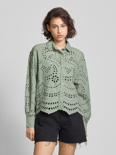 Only Blouse met ajourpatroon, model 'NEW LALISA' Rietgroen - 4