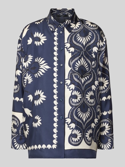 Produktfoto, Oversized Langarmbluse aus reinen Seide Modell 'LASTRA' von Weekend Max Mara, wzór kwiatowy, niebiesko-biała, jedwab, damska.