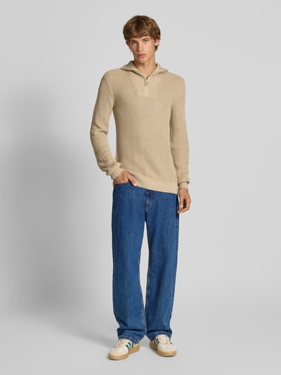 Blend Troyer mit Label-Detail Modell 'DENO' Beige 1