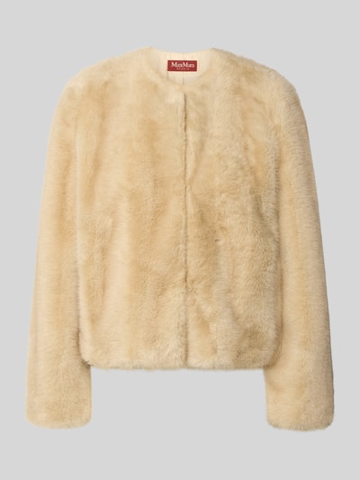 Produktfoto, Regular Fit Jacke aus Kunstfell mit Rundhalsausschnitt Modell 'PALCHI' von Max Mara, beige, flauschige Textur, Damen Teddy- / Webpelzjacke von Max Mara Studio