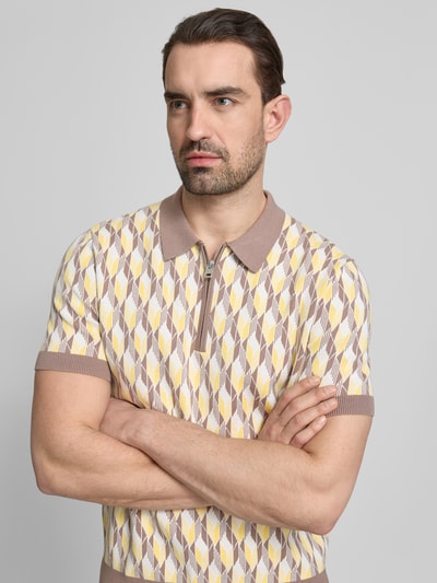 HUGO Poloshirt mit Reißverschluss und Allover-Print Modell 'SEOMO' Beige 3