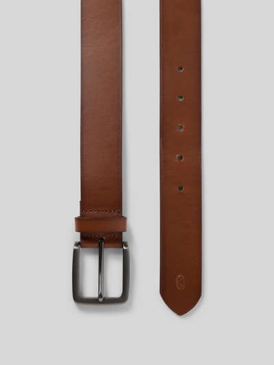 Produktfoto, Ledergürtel mit Dornschließe Modell 'Scott' von TOM TAILOR z prawdziwej skóry, szerokość 3,5 cm, metalowa klamra, brązowy odcień