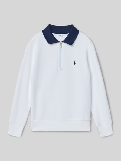 Produktfoto, Regular Fit Sweatshirt aus Baumwoll-Mix von Polo Ralph Lauren Teens, weiß, unifarben, Polokragen, langarm, Logo-Stitching