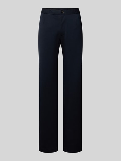 Produktfoto, Chino mit Gesäßleistentaschen und Eingrifftaschen von Emporio Armani, Herren Chino aus dunkelblauem Baumwoll-Mix mit Lanawolle-Anteil, Straight Fit, mit Knopf- und Reißverschluss, dezente Struktur, Gerade Form, Bundweite 42 cm, Innenbeinlänge 86 cm, Größe 50