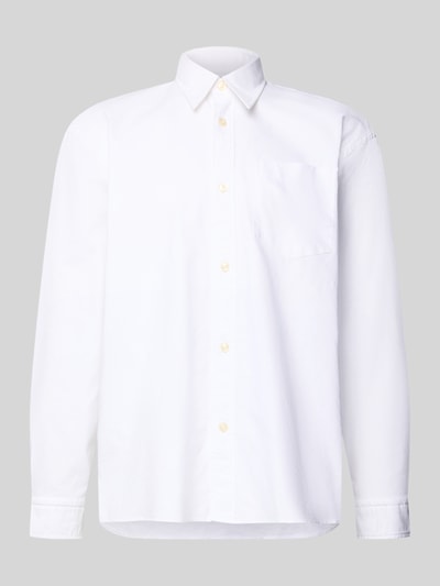Produktfoto, Relaxed Fit Freizeithemd aus reiner Baumwolle Modell 'OXFORD SHIRT' von Selected Homme, białe, wzór w paski, długi rękaw, kołnierzyk typu kent, listwa guzikowa na całej długości, kieszeń na piersi, miękka bawełna, efekt: wzór na całej powierzchni