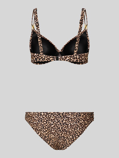 Produktfoto, Bikini mit Allover-Animal-Print Modell 'Mayumi' von LASCANA im elastischen Material-Mix mit Zierbesatz, braun-schwarz gemustert.