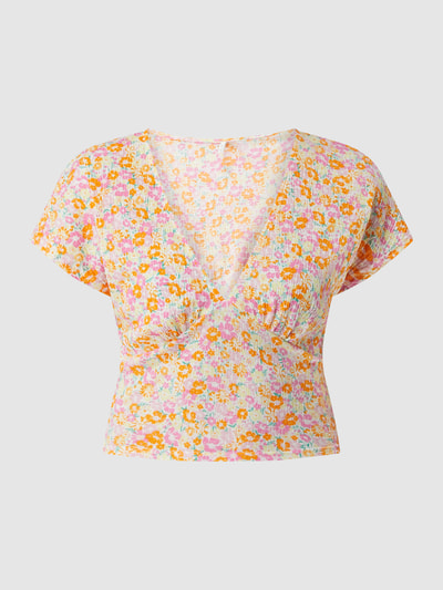 Only Kort shirt met bloemenmotief, model 'Pella' Oranje - 2