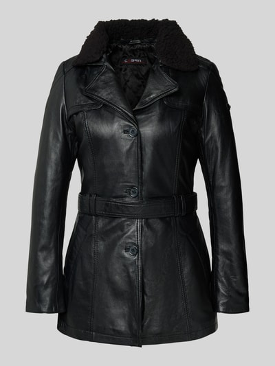 Cabrini Płaszcz skórzany z kołnierzem z połami  Czarny 2