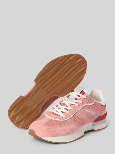 Produktfoto, Low Top Sneaker aus echtem Rindsleder von Marc O'Polo in Rosa, unifarben, abgerundete Schuhspitze, Veloursleder, flache Sohle, Label Print