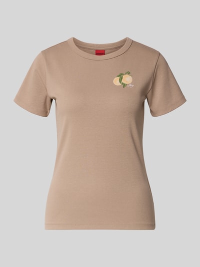Productfoto, Regular Fit T-shirt aus katoenmix model 'DELORIS_4' van HUGO, look: effen, labelprint, motiefprint, ronde hals, korte mouw, jersey, dames