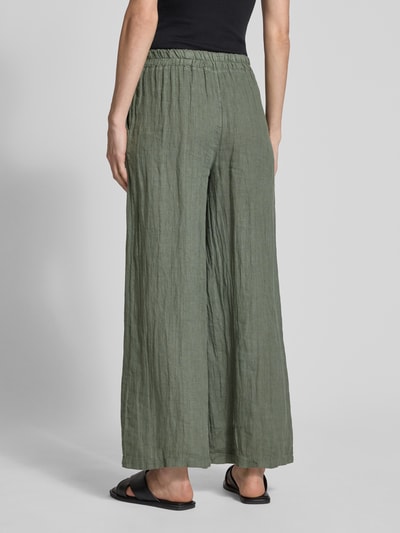 ZABAIONE Lniane spodnie z elastycznym pasem Khaki 5