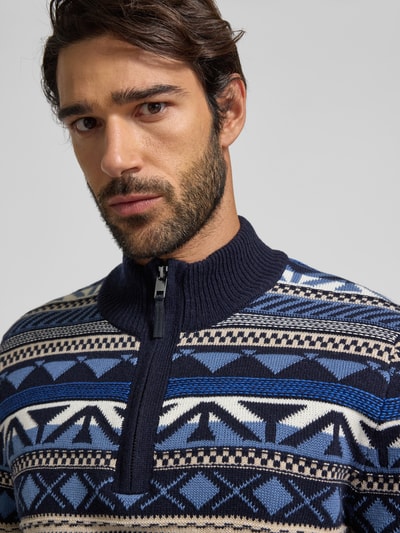 OLYMP Level Five Gebreide pullover met opstaande kraag Marineblauw - 3