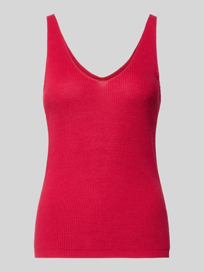 Produktfoto, Regular Fit Strick-Top aus Viskose-Mix Modell 'NEWLEX' von Vero Moda, unifarbenes Design, breite Träger, rote Strickstruktur