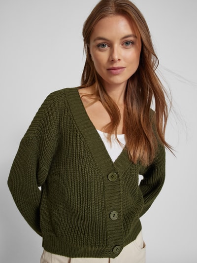 ZABAIONE Cropped Strickjacke mit Knopfleiste Khaki 3