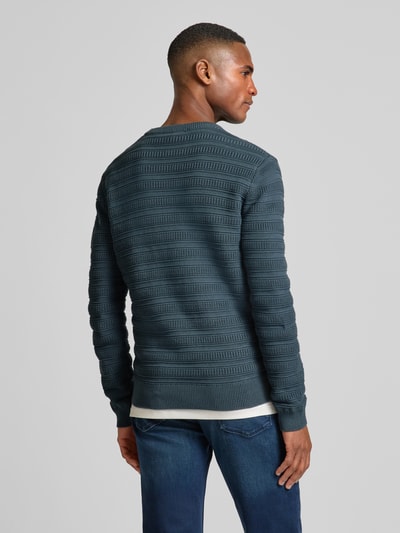 Tom Tailor Regular Fit Strickpullover aus reiner Baumwolle mit Strickmuster Rauchblau 5