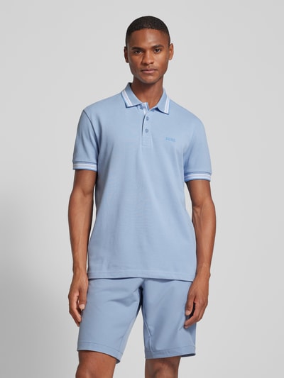 BOSS Green Regular fit poloshirt met labelstitching, model 'PADDY' Lichtblauw - 4