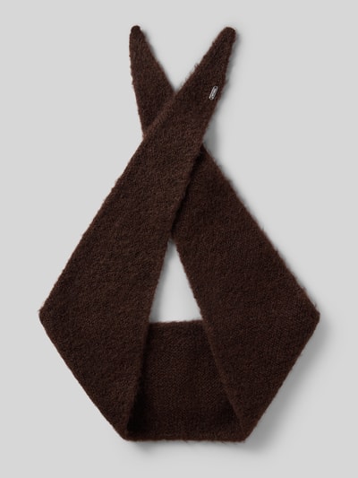 OPUS Schal mit metallischem Logo-Detail aus Wollmix Mittelbraun 1
