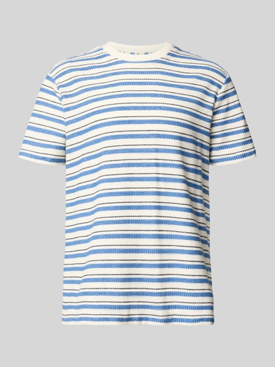 Produktfoto, T-Shirt mit Streifenmuster Modell 'MARINA' von Guess in Blau-Weiß aus reiner Baumwolle, Regular Fit, Rundhalsausschnitt, glatte Textur