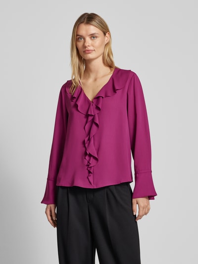 s.Oliver BLACK LABEL Regular fit blouse met volants en V-hals  Paars - 4