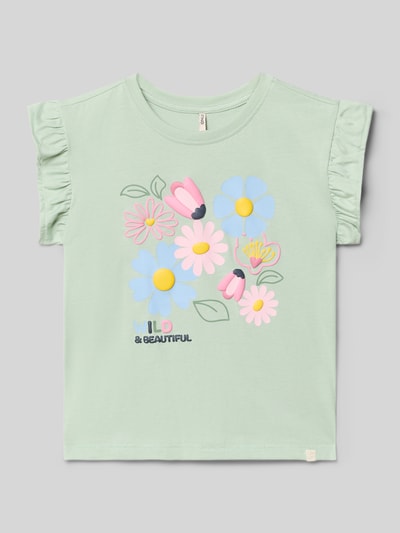 Productfoto, Loose Fit t-shirt uit puur katoen model 'RUTH' van Only, look: effen, motiefprint bloemen, ronde hals, korte mouw, jersey.