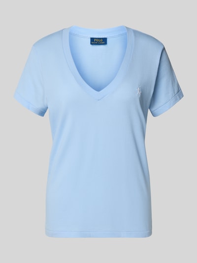 Polo Ralph Lauren T-Shirt mit Label-Stitching und V-Ausschnitt Blau 2