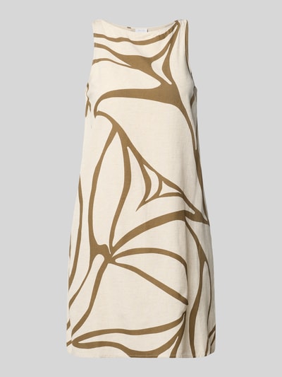 Productfoto, Minikleid met linnenmix en boothals van Vila, model 'PRISILLA', viscosemix, loose fit, beige met bruin bladmotief, textuur licht geweven