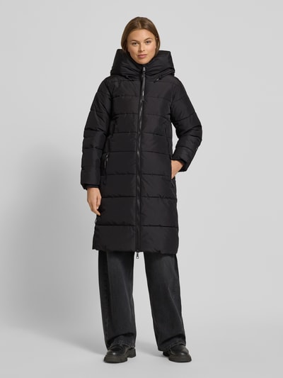 khujo Regular fit gewatteerde lange jas met gevoerde opstaande kraag, model Jilia' Zwart - 4