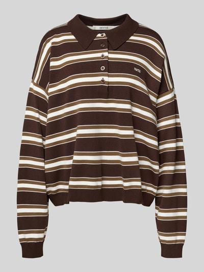 Gestuz Oversized poloshirt met logostitching, model 'paige' Donkerbruin - 2