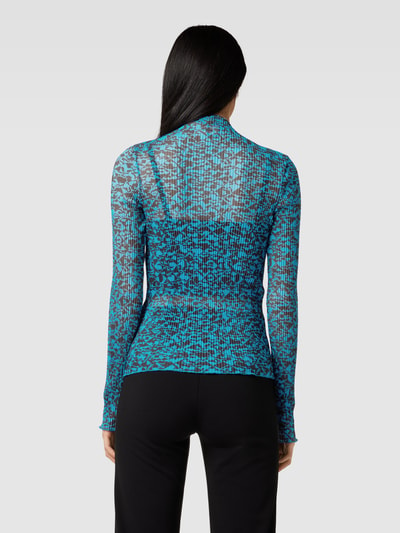 BOSS Black Women Shirt met lange mouwen en all-over motief, model 'Esami' Koningsblauw - 5