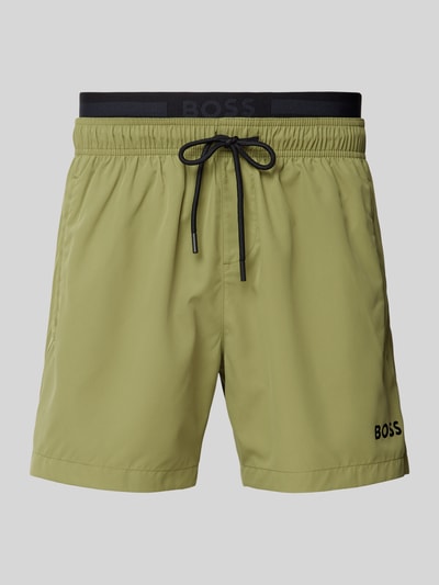 BOSS Relaxed Fit Badeshorts mit Label-Print Modell 'AMUR' Khaki 1