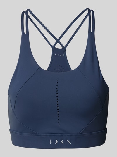 BORN LIVING YOGA Bustier met labelprint, model 'Saril' Rookblauw - 1