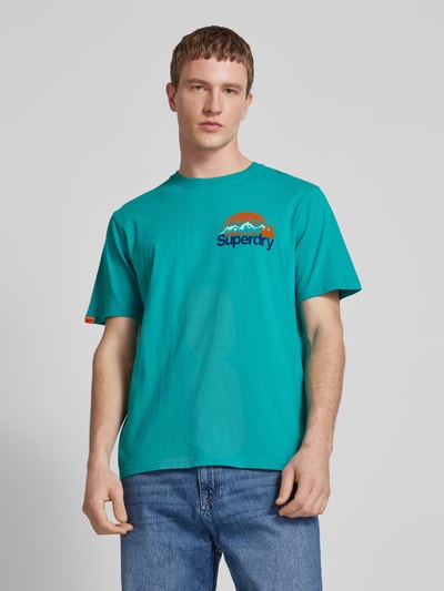 Superdry T-shirt z detalem z logo Petrol 4