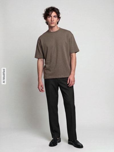 Selected Relaxed Fit T-Shirt mit Rundhalsausschnitt Modell 'OSCAR' Mittelbraun 1