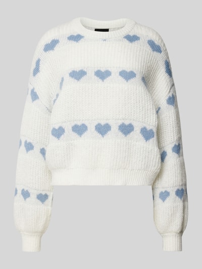 Pieces Regular fit gebreide pullover met gebreid hartjesmotief, model 'NOVE' Bleu - 2