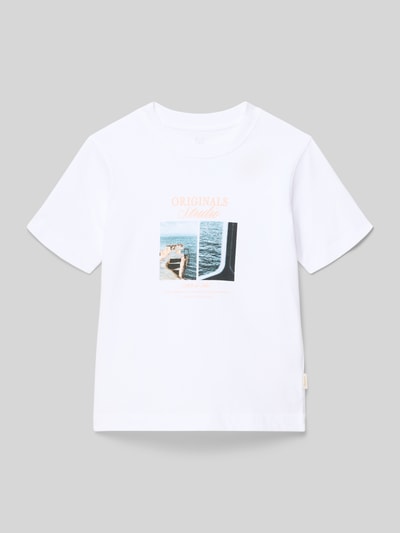 Produktfoto, T-Shirt mit Motiv- und Statement-Print Modell 'NORREBRO' von Jack & Jones, weiß, Baumwoll-Mix, Regular Fit, Rundhalsausschnitt, Label-Detail, glatte Textur