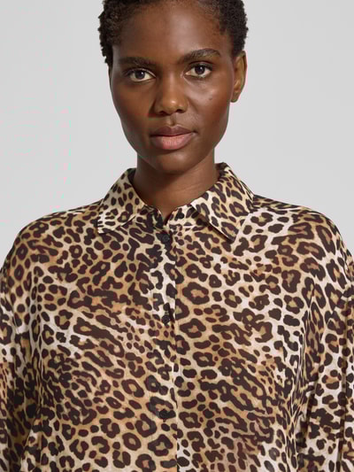 HUGO Bluzka o kroju relaxed fit z czystej wiskozy Jasnobrązowy 3