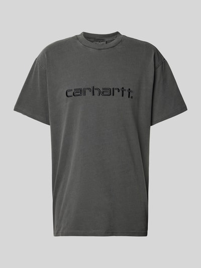 Carhartt Work In Progress T-shirt z wyhaftowanym logo model ‘DUSTER’ Antracytowy 2