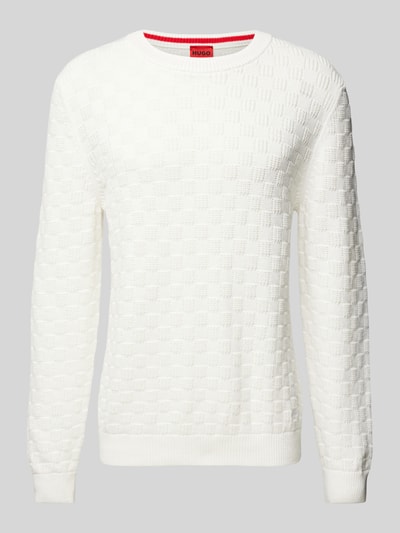 HUGO Strickpullover mit Rundhalsausschnitt Modell 'Selio' Offwhite 1