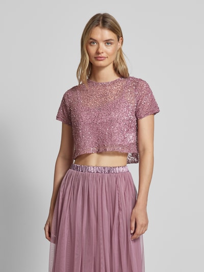 LACE & BEADS Cropped T-Shirt mit Paillettenbesatz Rose 4