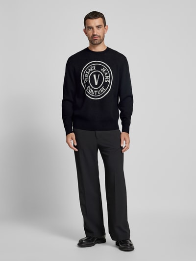 Versace Jeans Couture Pullover mit Label-Stitching und Rundhalsausschnitt Black 1