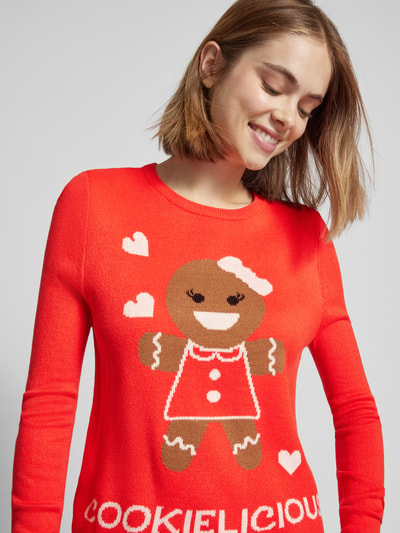 Only Gebreide pullover met ronde hals, model 'XMAS COOKIES' Rood - 3