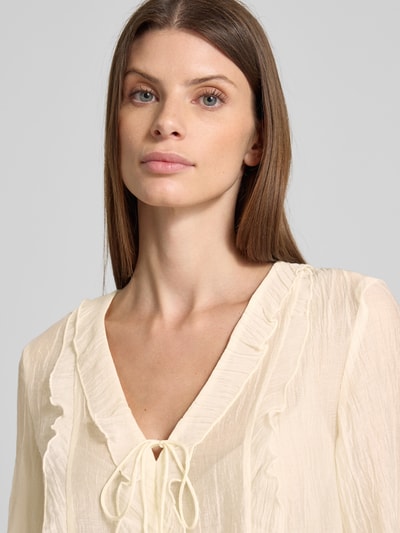 Zero Regular Fit Bluse mit V-Ausschnitt und Schnürung Ecru 3