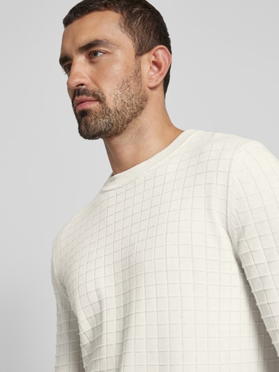 HUGO Strickpullover mit Strukturmuster Modell 'Scoult' Offwhite 3