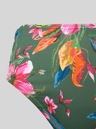 Produktfoto, Slim Fit Bikini-Hose mit Raffungen Modell 'Malia' von LASCANA, floraler Allover-Print, elastischer Material-Mix, Logo-Detail