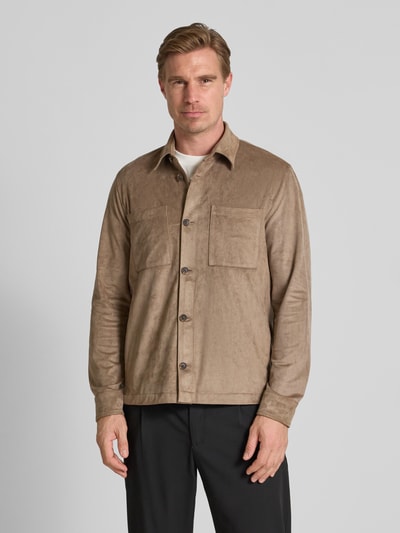 Cinque Regular fit overhemdjack met borstzakken, model 'Messi' Roodbruin - 4