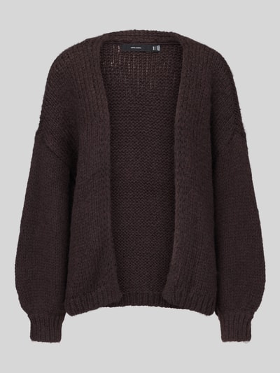Produktfoto, ciemnobrązowy kardigan rozpinany z bufistymi rękawami model 'MAYBE' od VERO MODA, tekstura grubej dzianiny