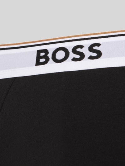 Produktfoto, Slip aus Baumwoll-Mix 3er-Pack im Modell 'POWER' von BOSS, Optik: Unifarben, Label-Bund, Bundabschluss: Elastisch, Multipack:3er-Pack, Materialverarbeitung: Jersey-Stretch, schwarze glatte Oberfläche, weißer Bund mit schwarzem Logo.