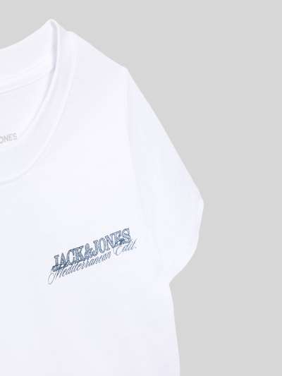 Produktfoto, weißes T-Shirt mit Statement-Print Modell 'CASSIS' von Jack & Jones, reine Baumwolle, Label-Detail, Rundhalsausschnitt, Regular Fit