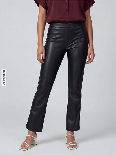 Raffaello Rossi Wide leg kunstleren broek van viscosemix model 'MACY' Zwart - 4
